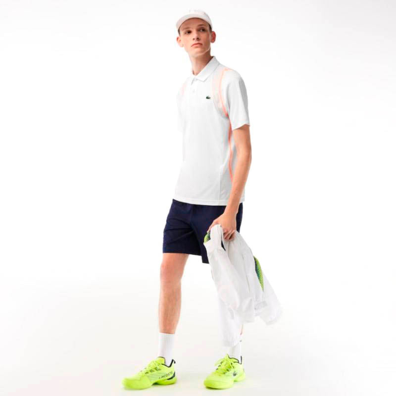 Polo Lacoste Poliester Reciclado Blanco Naranja