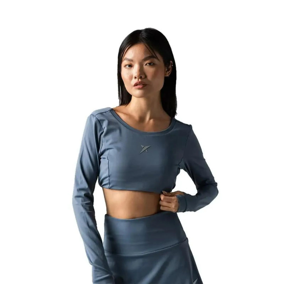 Camiseta Drop Shot Monarca Longsleeve Crop Gris Mujer