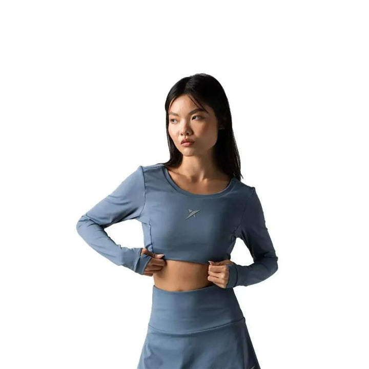 Camiseta Drop Shot Monarca Longsleeve Crop Gris Mujer