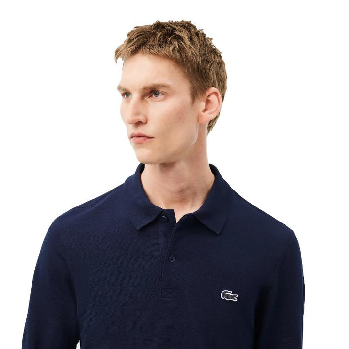 Polo Manga Larga Lacoste Regular Fit Algodon Azul Marino