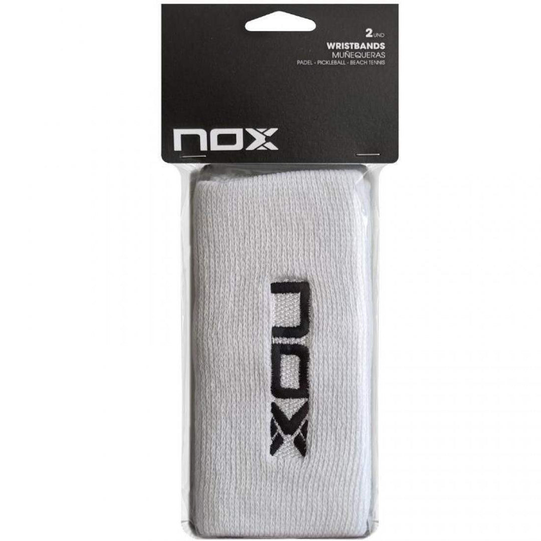 Munequeras Nox Largas Blanco Logo Negro 2 Unidades