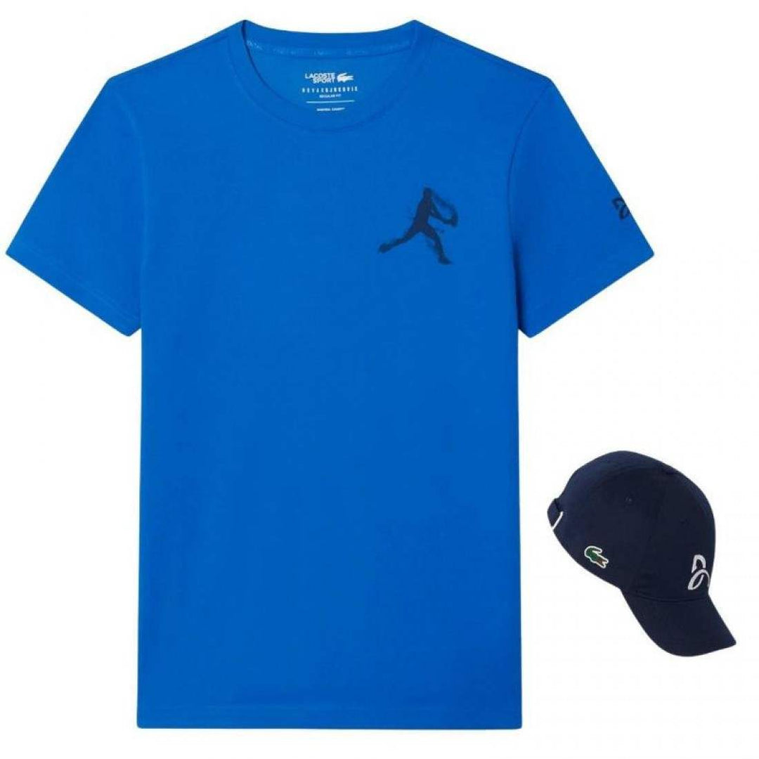 Pack Camiseta Lacoste Novak Djokovic Azul y Gorra Marino