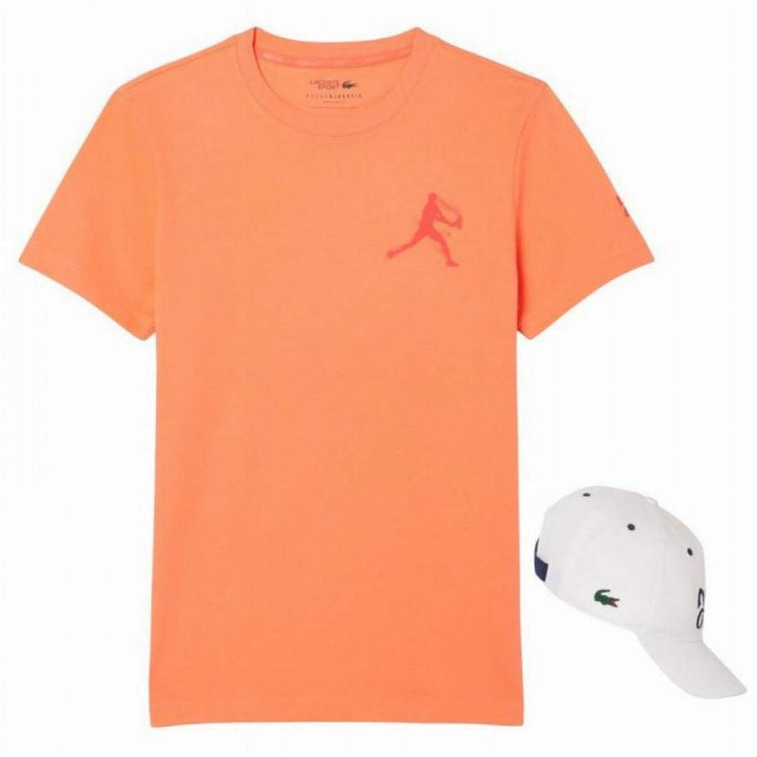 Pack Camiseta Lacoste Novak Djokovic Naranja y Gorra Blanco